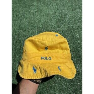 Polo Ralph Lauren Multi-Pony Safari Bucket Hat Cap - Yellow with Blue Ponies NWT
